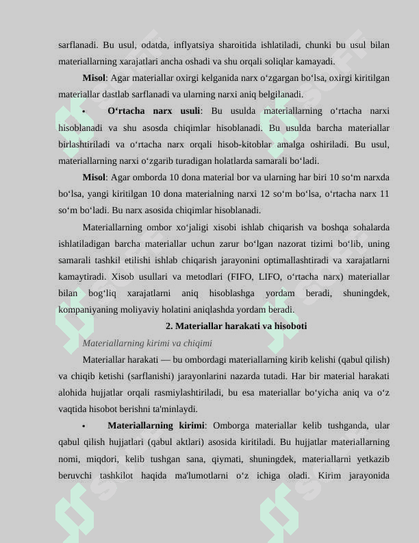 Materiallarning ombor xo'jaligi xisobi 4