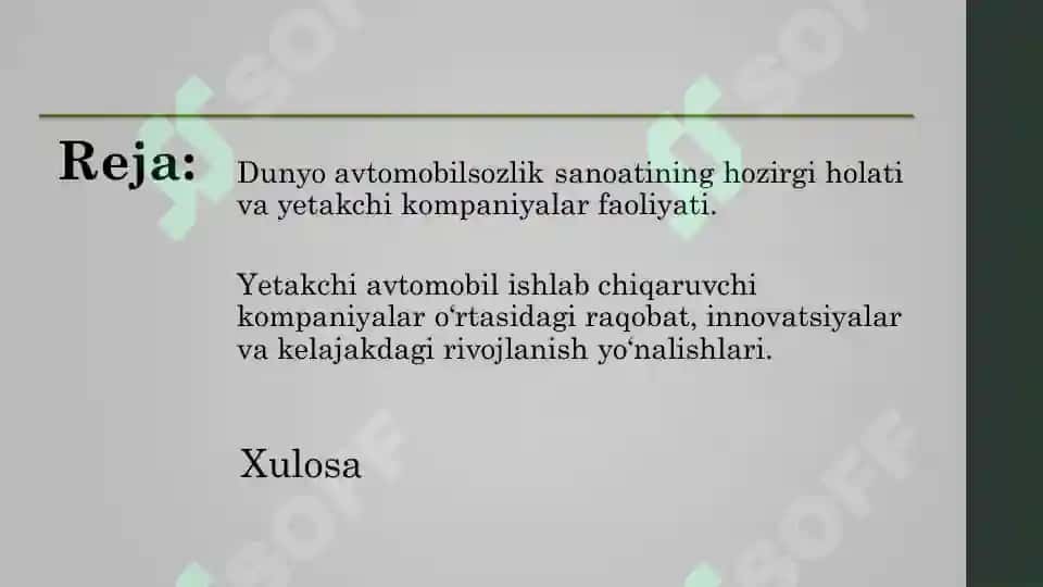 Dunyo avtomobilsozlik sanoatida yetakchi kompaniyalar. 2