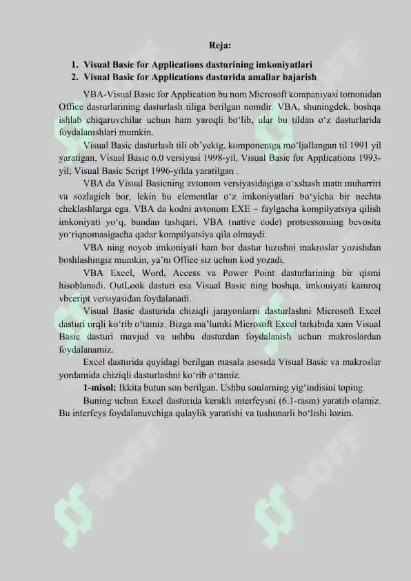 Visual Basic for Applications dasturining asosiy xususiyatlari 2