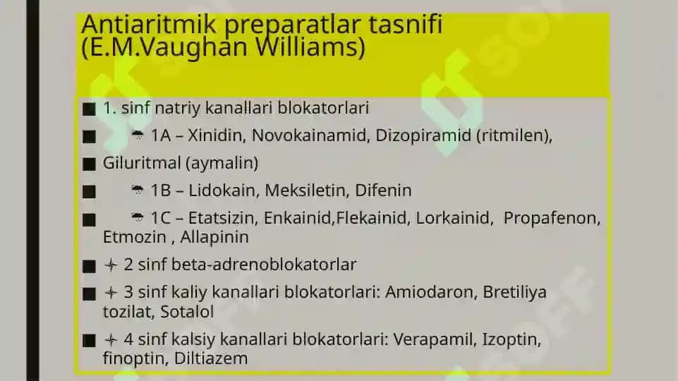 Antiaritmik dorivosi talar tasnifi 2