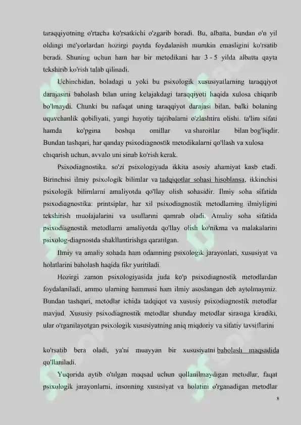 Hozirgi zamon psixologiyasida testning dolzarb muammosi. 8