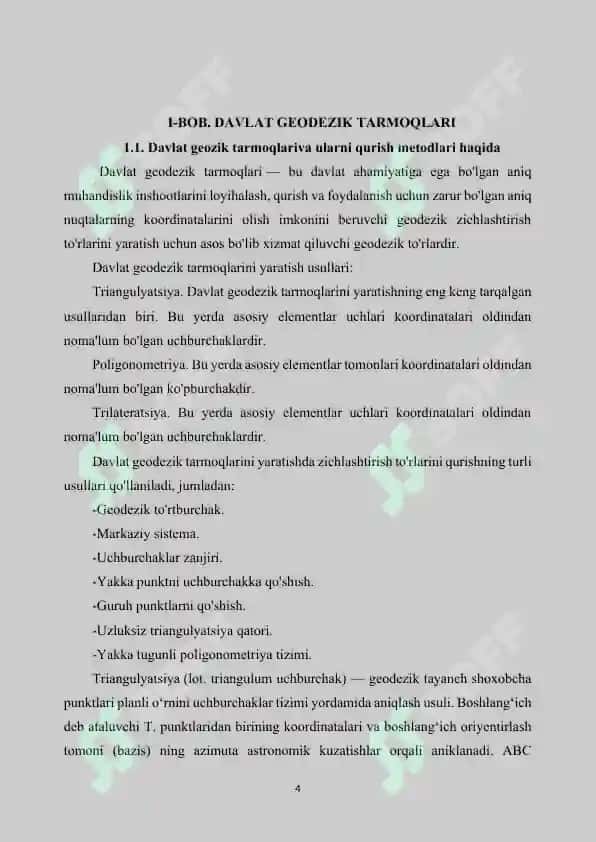 III- RAZRYADLI TRIANGULYATSIYA TO’RINI QAYTA ISHLASH  VA ULARNI HISOBLASH USULLARI. PARAMETRIK VA KORRELATLAR USULI 4