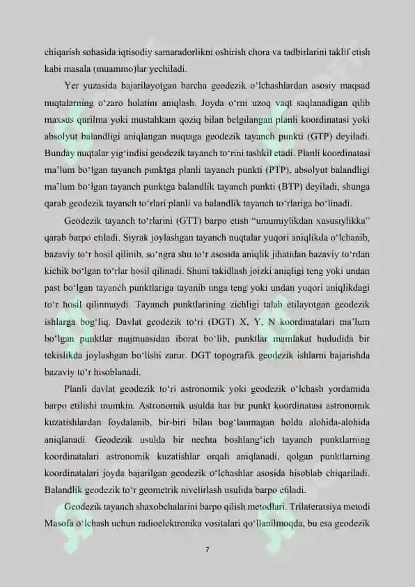 III- RAZRYADLI TRIANGULYATSIYA TO’RINI QAYTA ISHLASH  VA ULARNI HISOBLASH USULLARI. PARAMETRIK VA KORRELATLAR USULI 7