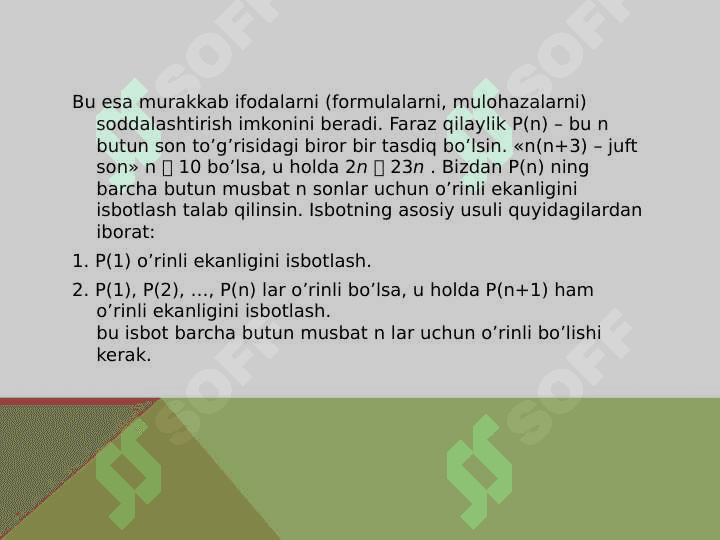 Matematik induksiya metodini qo'llashga oid misollar yechish 3