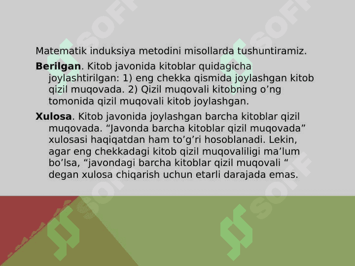 Matematik induksiya metodini qo'llashga oid misollar yechish 4