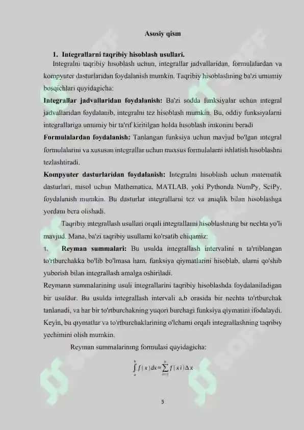 Integrallarni taqribiy hisoblash usullari.  To’gri to’rtburchak, trapetsiya usullari. 5