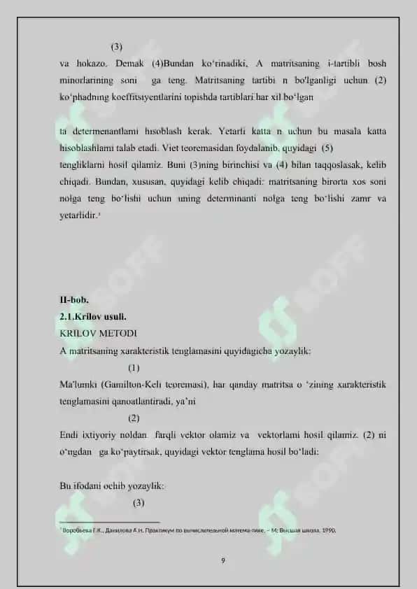 Matritsa xossonini topish usullari,Krillof usulii 8