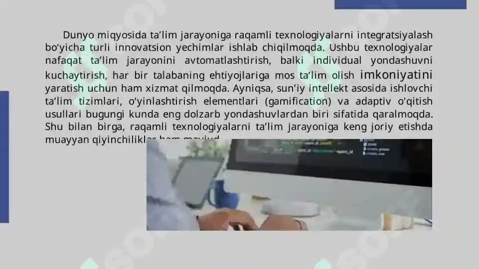 Raqamli pedagogikada metodik vositalar va modellar. Raqamli pedagogikada o‘qituvchining o‘rni va vazifalari. 2