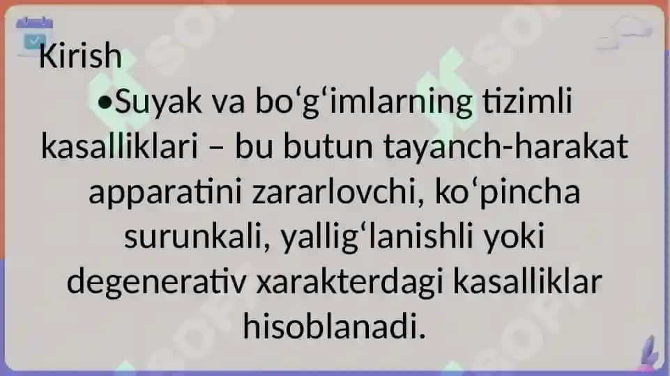 Suyak va bo’g’umlarning tizmli kasaliklari 2