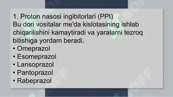 Me'da va 12-barmoq ichak yarasini davolashda qo‘llangiladigan dori vositalar. 4