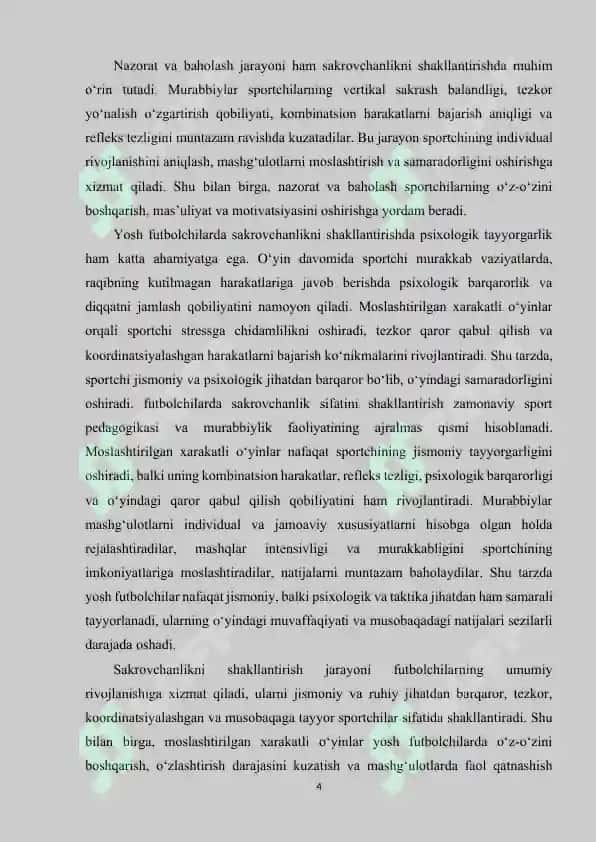 Futbolchilarda sakrovchanlik sifatini moslashtirilgan xarakatli o‘yinlar yordamida shakllantirish 4
