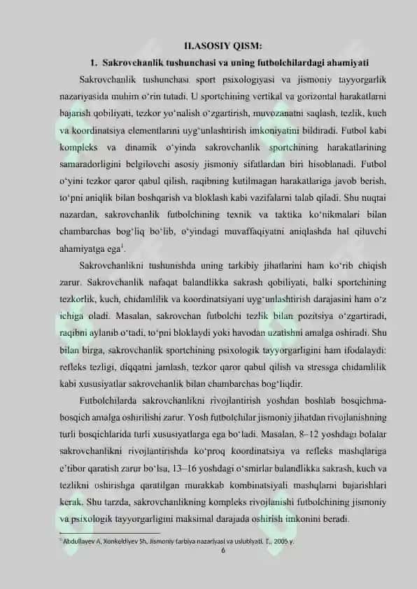 Futbolchilarda sakrovchanlik sifatini moslashtirilgan xarakatli o‘yinlar yordamida shakllantirish 6