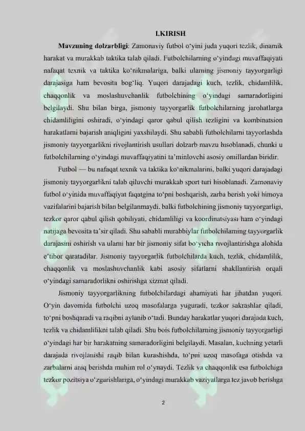 Futbolchilarni  tayyorlashda jismoniy tayyorgarlik usullari. 2