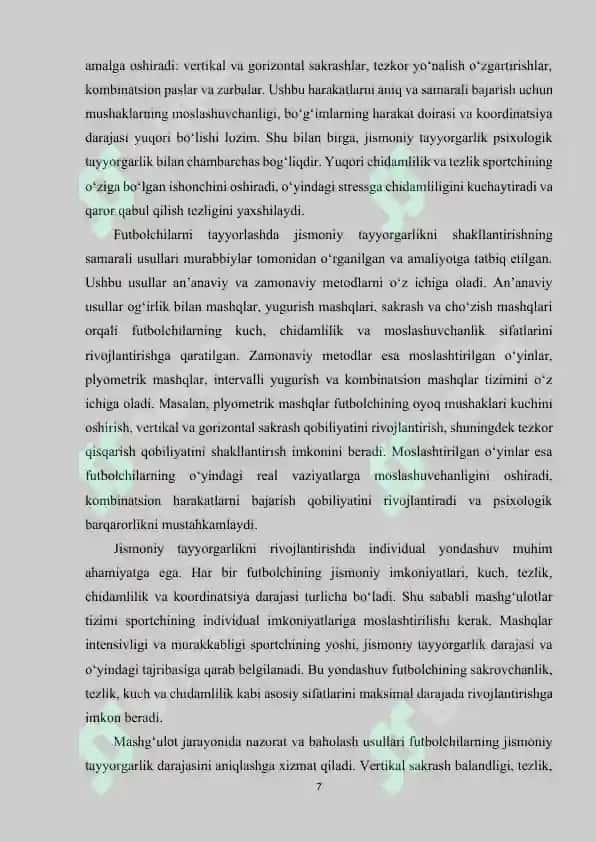 Futbolchilarni  tayyorlashda jismoniy tayyorgarlik usullari. 7