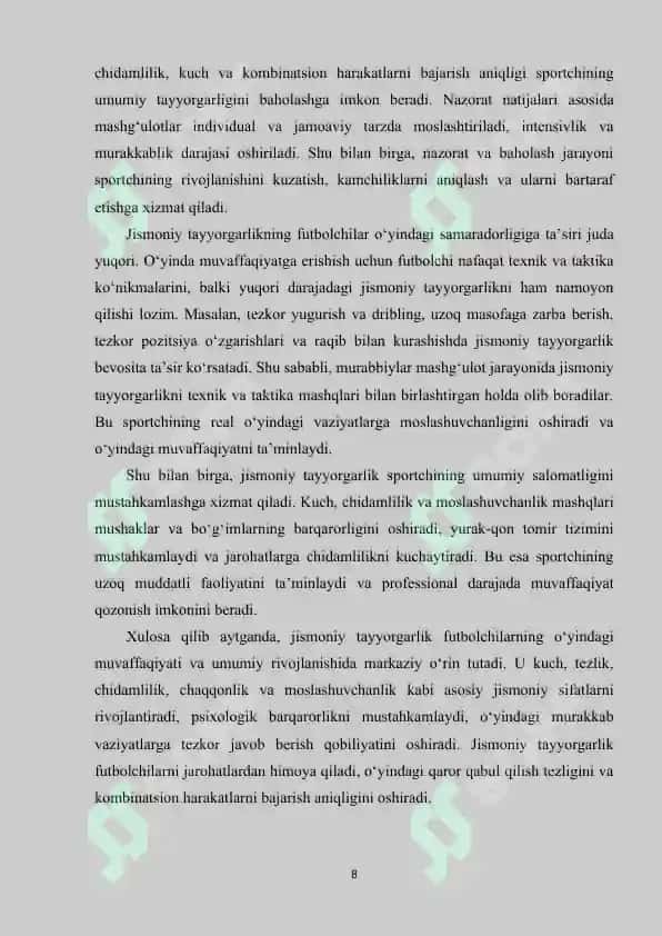 Futbolchilarni  tayyorlashda jismoniy tayyorgarlik usullari. 8
