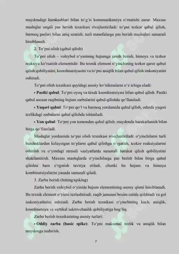 Voleybol o‘yin texnikasini maxsus mashqlar ta’sirida shakllantirish samaradorligini oshirish. 7
