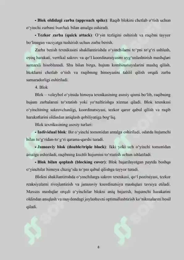 Voleybol o‘yin texnikasini maxsus mashqlar ta’sirida shakllantirish samaradorligini oshirish. 8