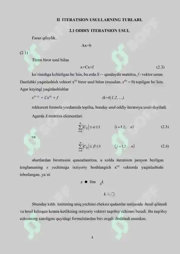 Chiziqsiz tenglamalarni yechishning oddiy iteratsiya usuli 6