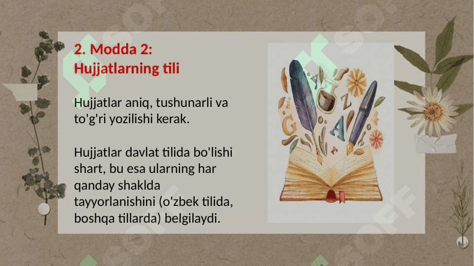 ,,Davlat tili’’ haqidagi qonunda hujjat yurutuvi mavzusida moddalar tahlili 4