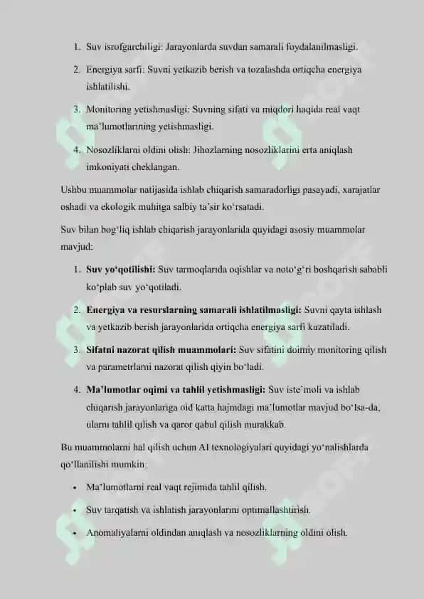AI YORDAMIDA SUV BILAN BOG‘LIQ ISHLAB CHIQARISH JARAYONLARINI OPTIMALLASHTIRISH 6