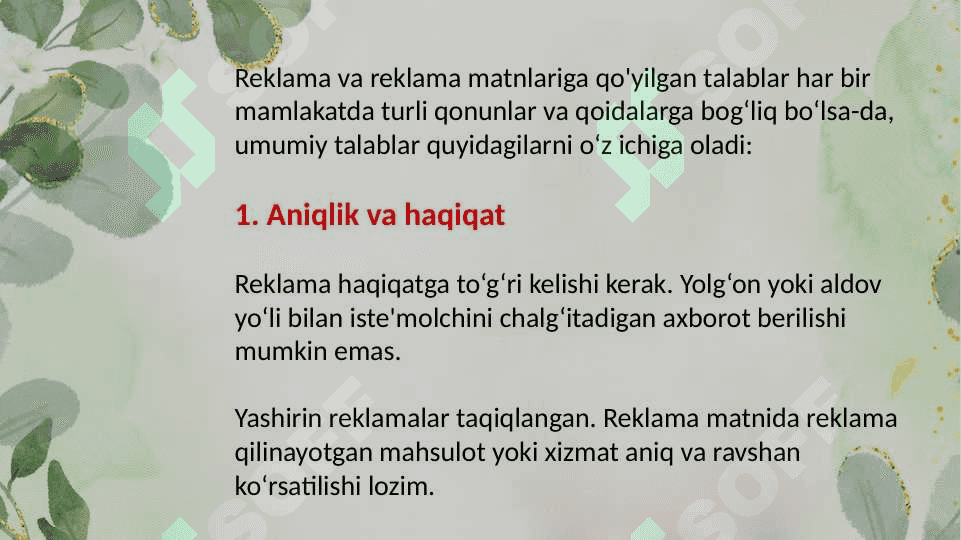 Reklama va reklama matnlariga qo`yilgan matnlar 2