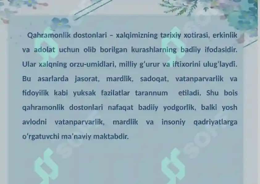 Qahramonlik dostonlari xususiyatlari va ishqiy romantik dostonlar 8