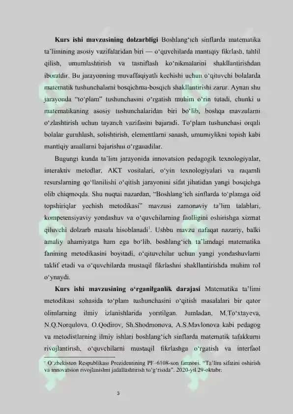 Boshlang‘ich sinflarda to‘plamga oid topshiriqlar yechish metodikasi  |   "Boshlang‘ich sinflarda to‘plamga oid topshiriqlar yechish metodikasi" 3