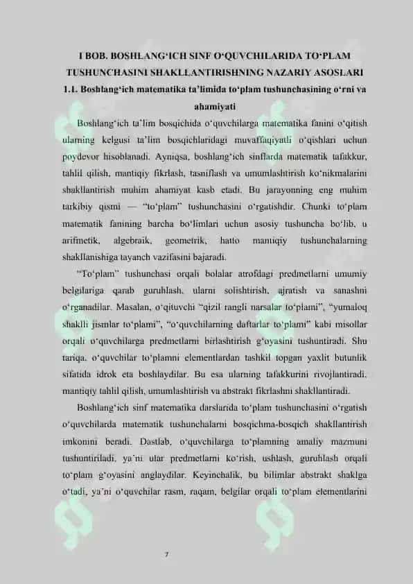 Boshlang‘ich sinflarda to‘plamga oid topshiriqlar yechish metodikasi  |   "Boshlang‘ich sinflarda to‘plamga oid topshiriqlar yechish metodikasi" 7