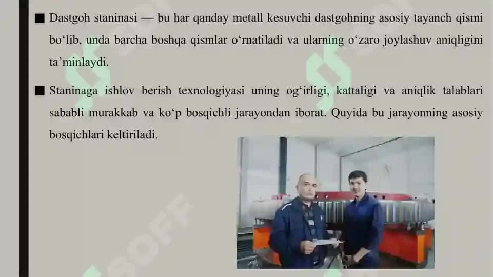 Dastgoh staninalariga mexanik ishlov berish texnologik jarayonlarining bosqichlari. 2 3