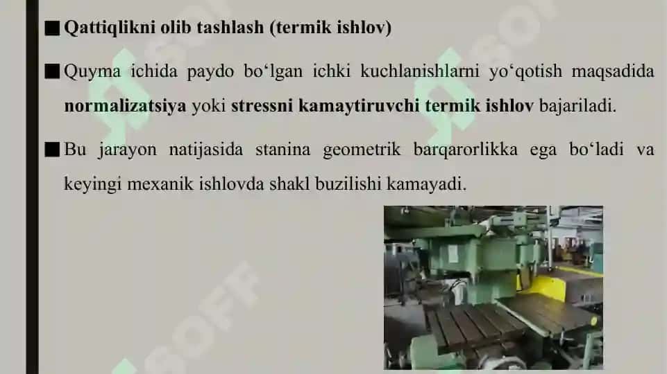 Dastgoh staninalariga mexanik ishlov berish texnologik jarayonlarining bosqichlari. 2 5