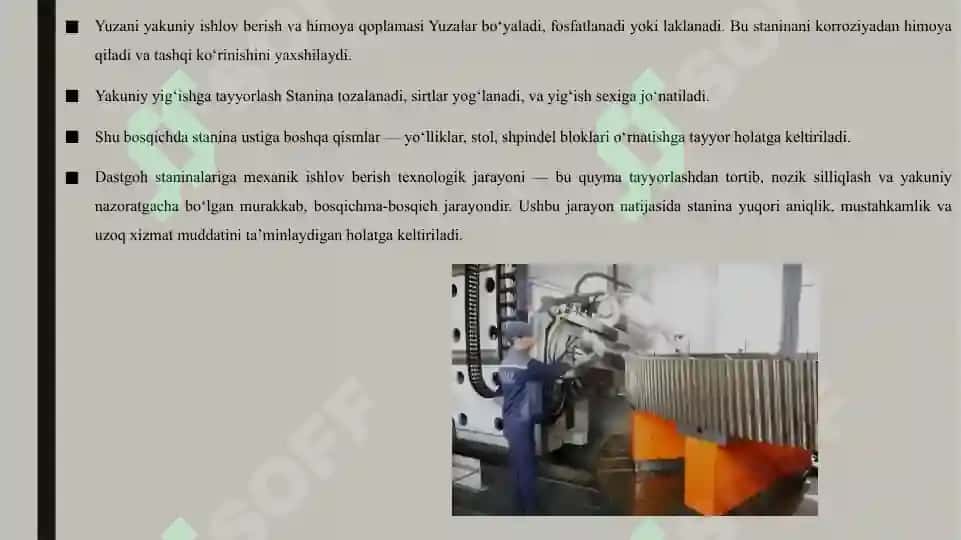 Dastgoh staninalariga mexanik ishlov berish texnologik jarayonlarining bosqichlari. 2 8