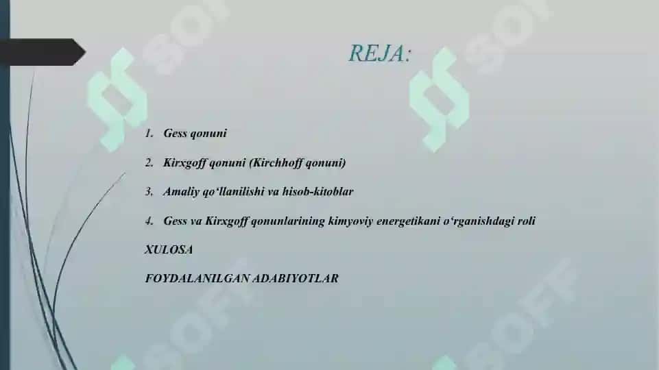 GESS QONUNI. KIRXGOFF QONUNI. STANDART SHAROIT VA STANDART ISSIQLIK EFFEKTI. 2