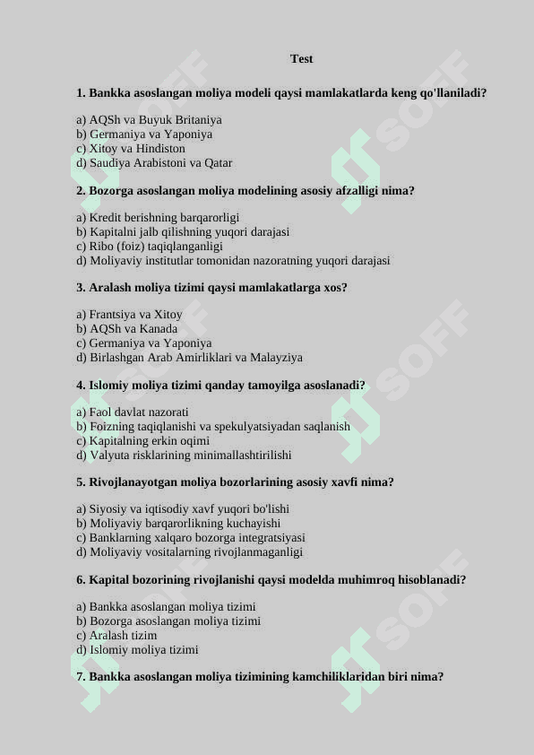 Moliya bozorining jahon amalyotidagi modellari. 4
