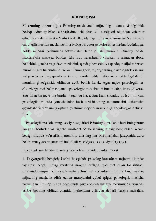 Konsultativ psixologiya psixologik xizmatning yirik yo’nalish psixologik maslahatni tadqiq etuvchi zamonaviy fan yo’nalishi sifatida 2