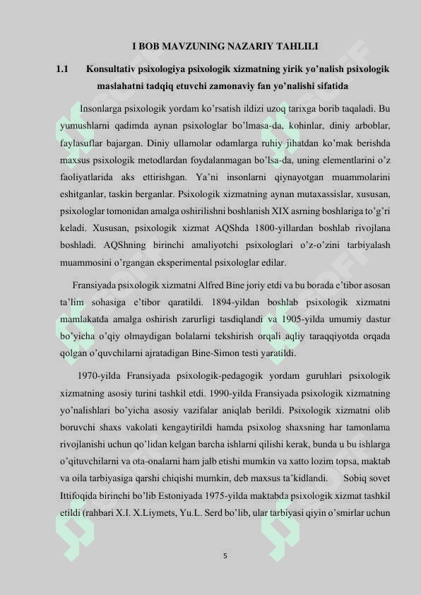 Konsultativ psixologiya psixologik xizmatning yirik yo’nalish psixologik maslahatni tadqiq etuvchi zamonaviy fan yo’nalishi sifatida 5