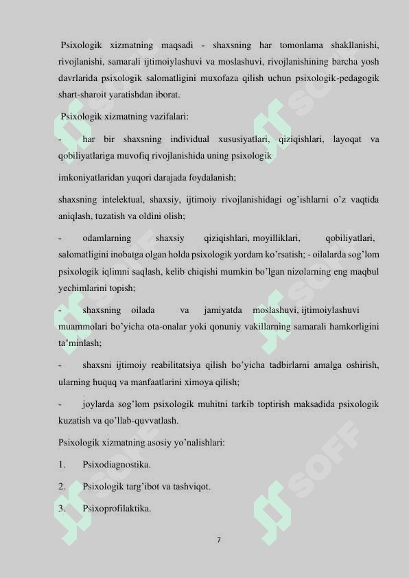 Konsultativ psixologiya psixologik xizmatning yirik yo’nalish psixologik maslahatni tadqiq etuvchi zamonaviy fan yo’nalishi sifatida 7