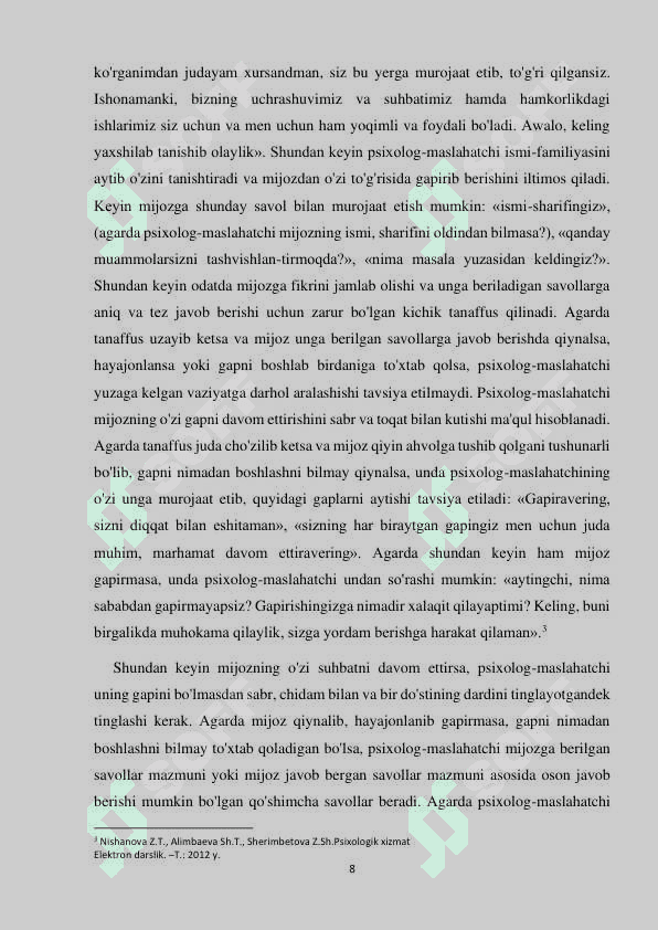 Psixologik maslahatlar texnikasi to'g'risida tushuncha va boshlang'ich mulohazalar 8