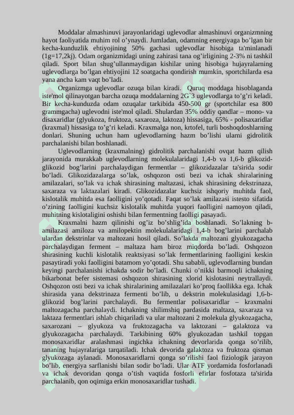 Uglevodlarning almashinuvi. 2