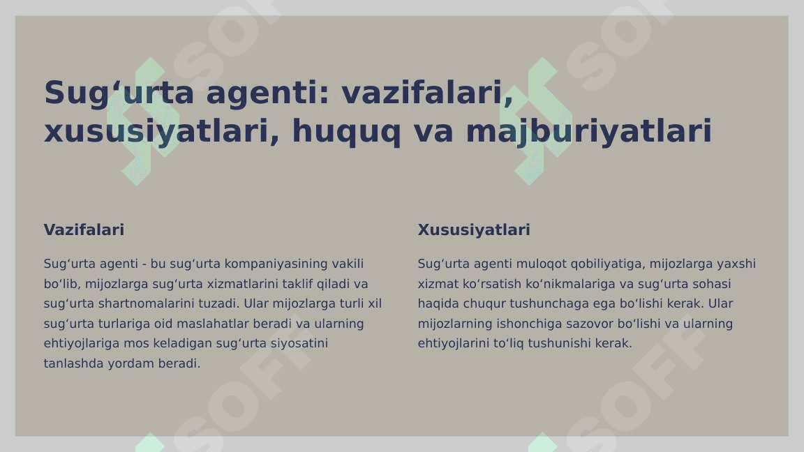 Sugʻurta bozorining professional ishtirokchilari va ularga tavsifnoma 2