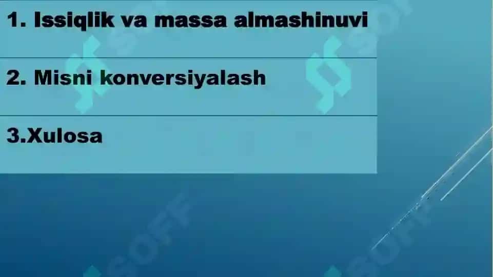 Mis shteynlar konvertrlash jarayonlarda issiqlik massa almashinuvi 2