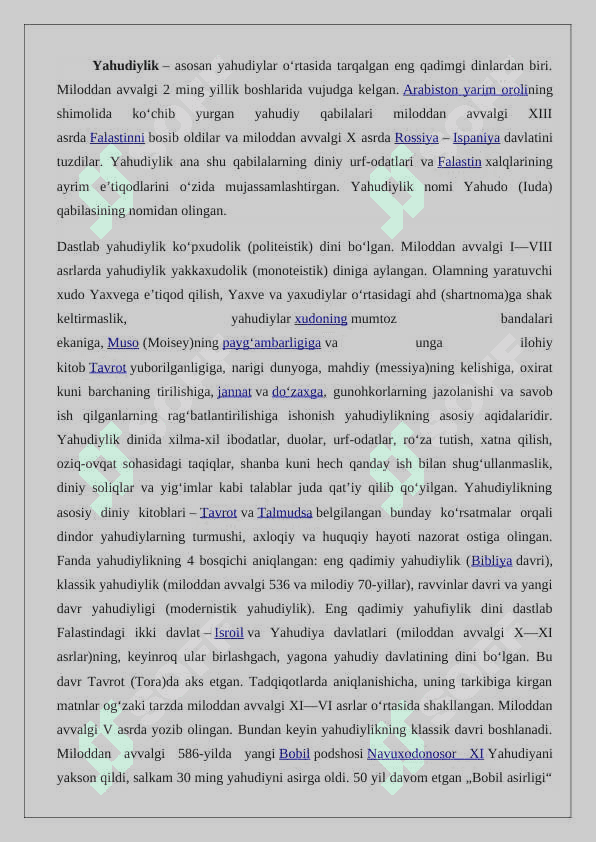 Yaxudiylik ta’limoti anana va marosimlari 2