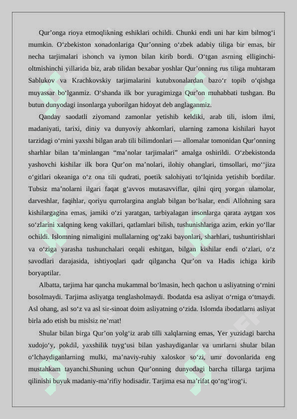 Mustaqillik yillarida quronning  o’zbek tiliga  tarjima qilinishi tafsirlari 8