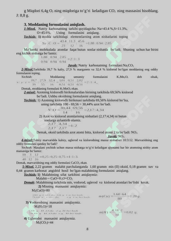 KIMYOFANIDAN  MAVZULASHTIRILGAN MASALALAR TO’PLAMI O’QUV QO’LLANMA. 8