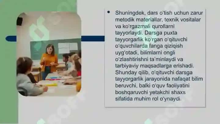 Dars oʻtishga tayyorlanish va dars oʻtish metodologiyasi. 4