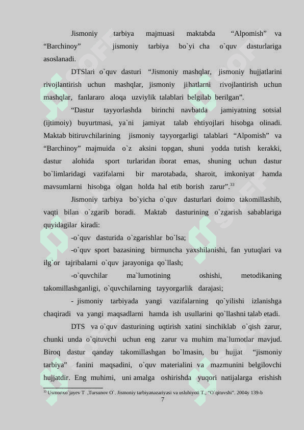 JISMONIY TARBIYA DARSLARIDA PEDAGOGIK NAZORAT PEDAGOGIK TAHLIL, XRONOMETRAJ, PULSOMETRIYA O‘TKAZISH USLUBIYOTI 7