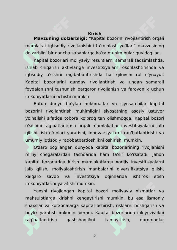 Kapital bozorini rivojlantirish orqali mamlakat iqtisodiy taraqqiyotini taminlash yo'llari 2