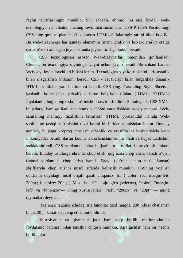 Sahifa foni rangi bilan ishlash kurs ishi 1