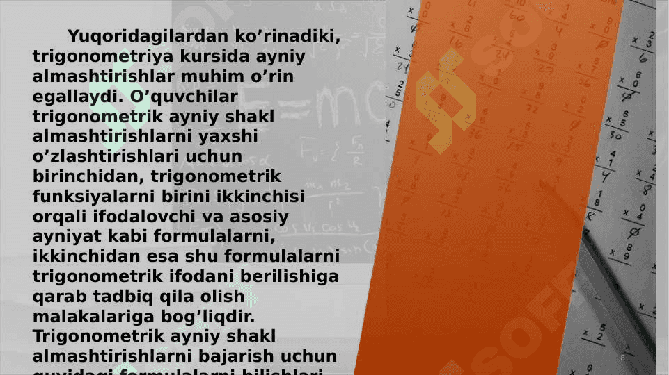 Trigonometrik ifodalarni ayniy almashtirish 1