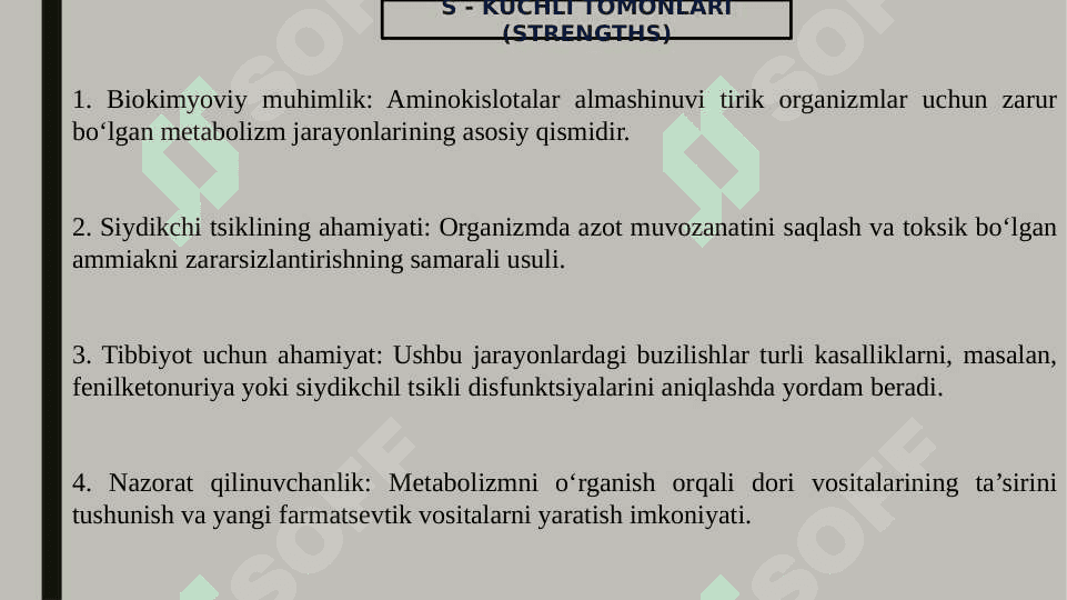Aminokislotalar almashinuvida hosil bo‘ladigan biologik faol moddalar. Siydikchilning sintezi. 2