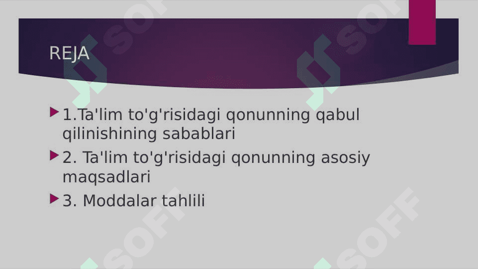 O’ZBEKITON RESPUBLIKASI TA’LIM TO’G’RISIDAGI QONUNi 2